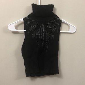 ZARA Black High neck short sleeve sweater.